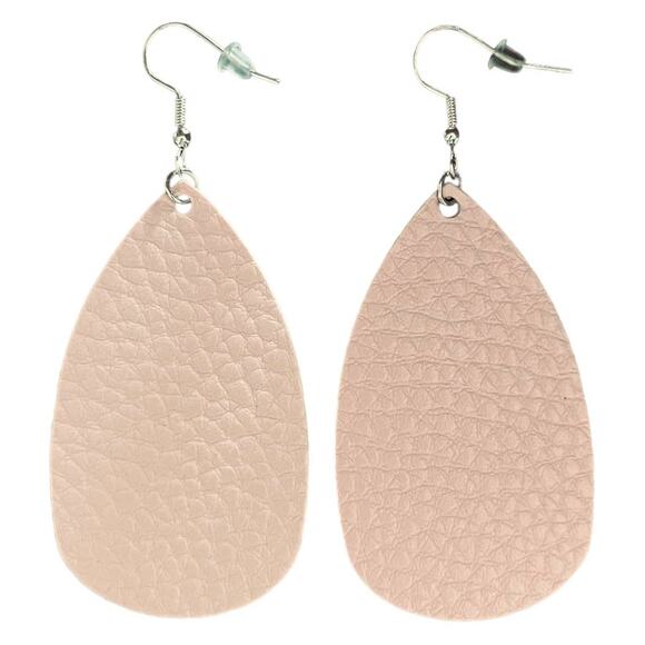Light Pink Textured Leather Teardrop Earrings - Picture 1 of 3